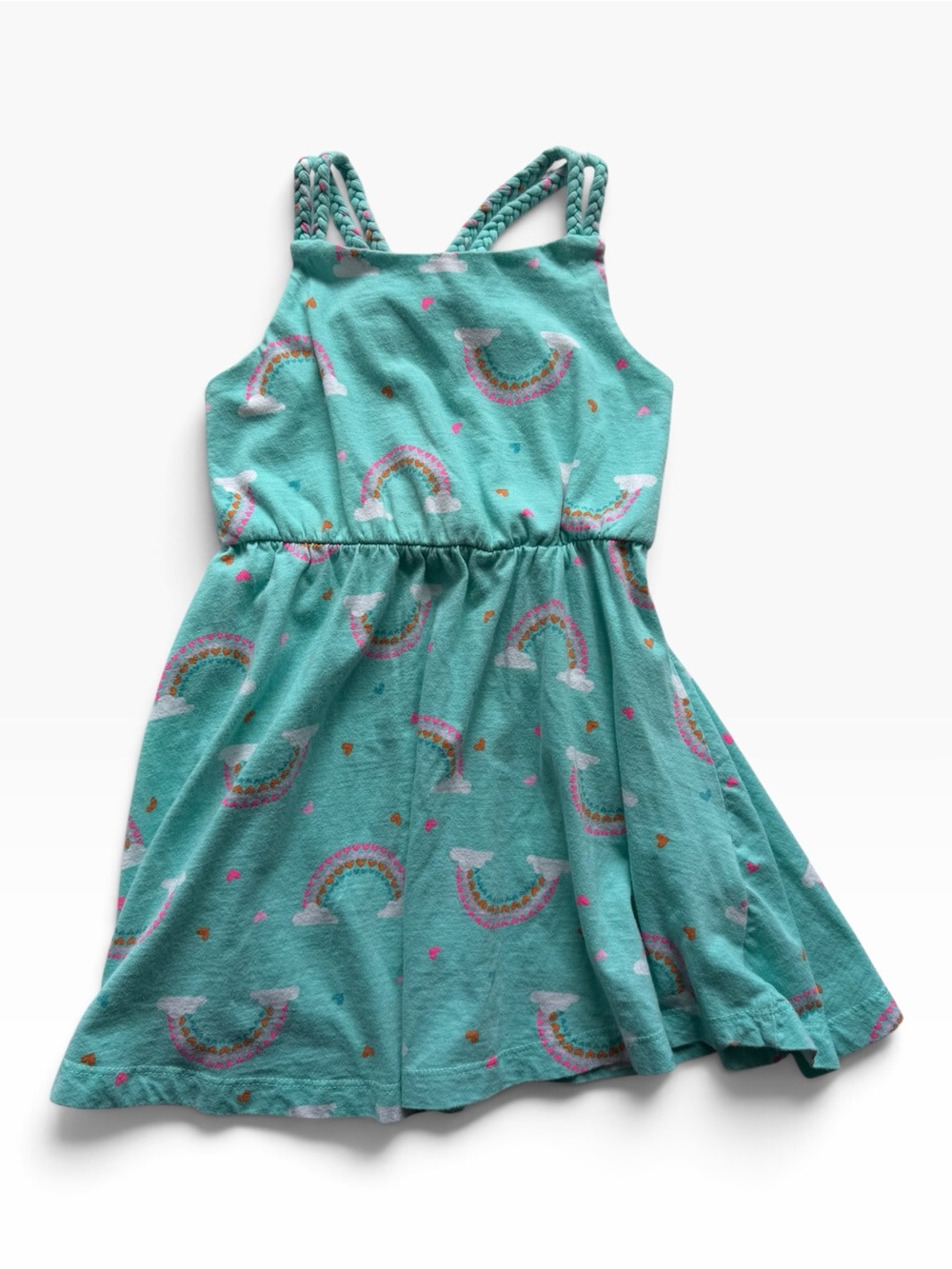 Isaac Mizrahi Turquoise Rainbow Print Sundress  with Braided Straps